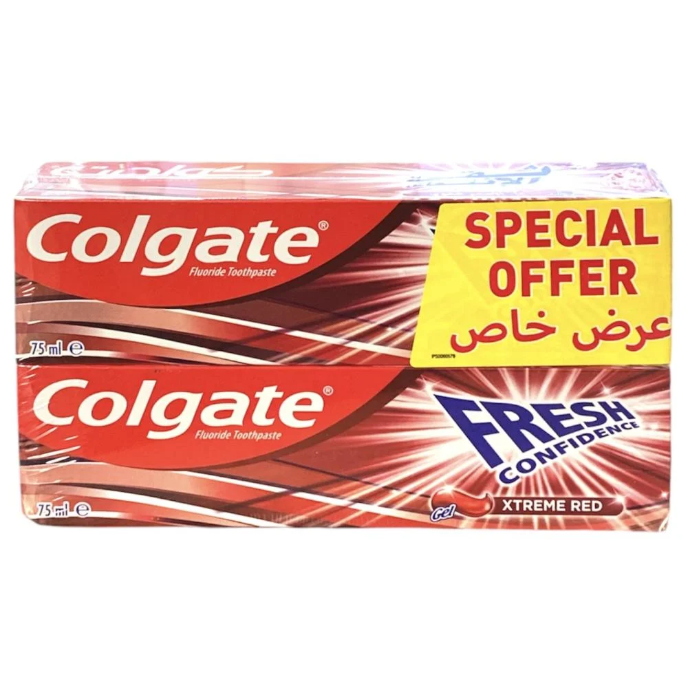 كولجيت معجون اسنان فريش كونفيدنس اكستريم احمر 75 مل*2